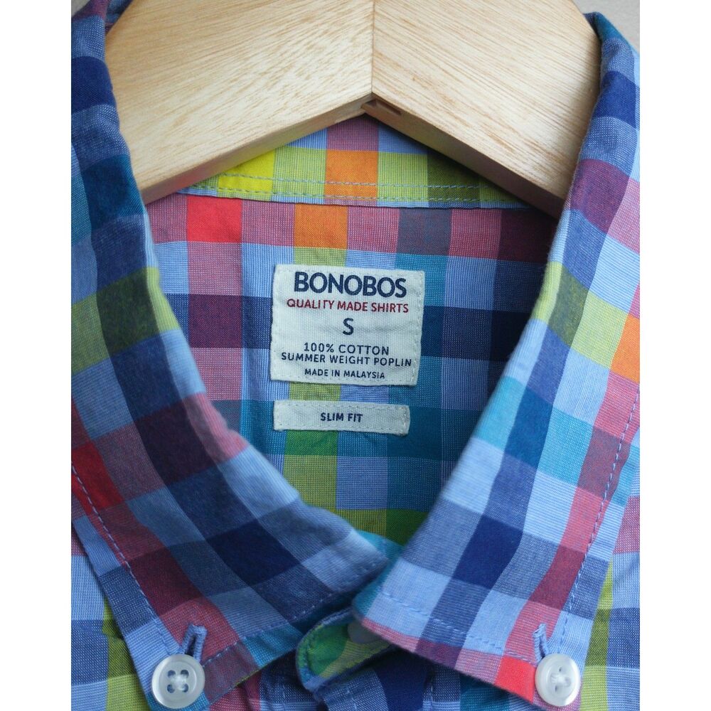Bonobos Mens S Slim Fit Summer Weight Poplin Plaid Button Down Shirt Multicolor - Picture 4 of 10